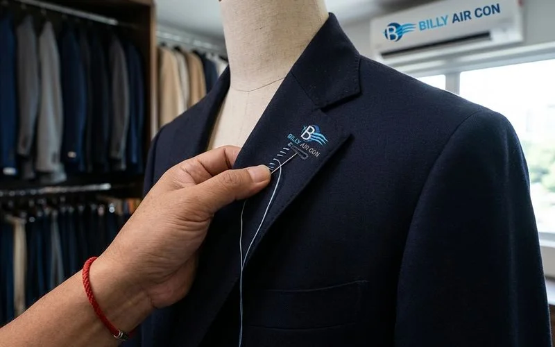 Hand sewn buttonhole in progress with needle and silk thread