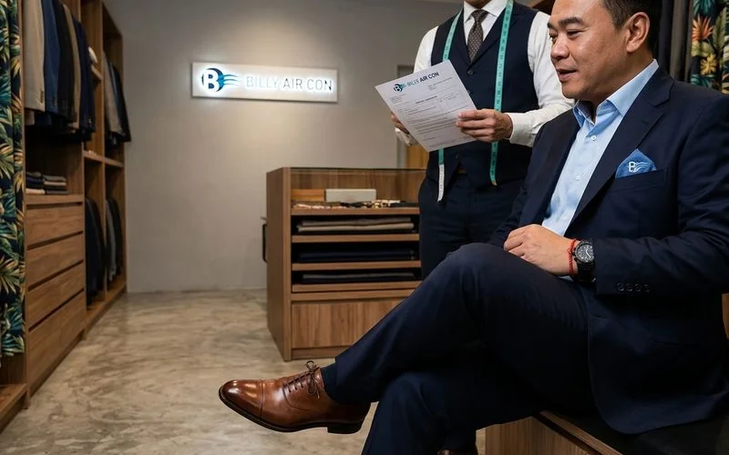 Trouser hem showing half break over dress shoes