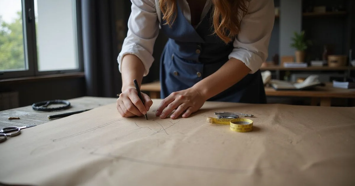 Bespoke paper pattern being drafted by tailor